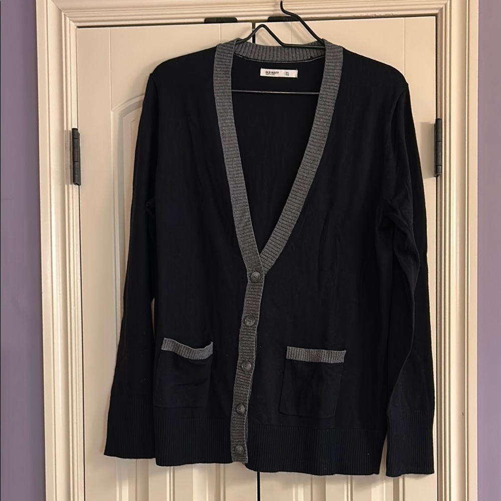 Old Navy Black Cardigan with Gray Trim XL